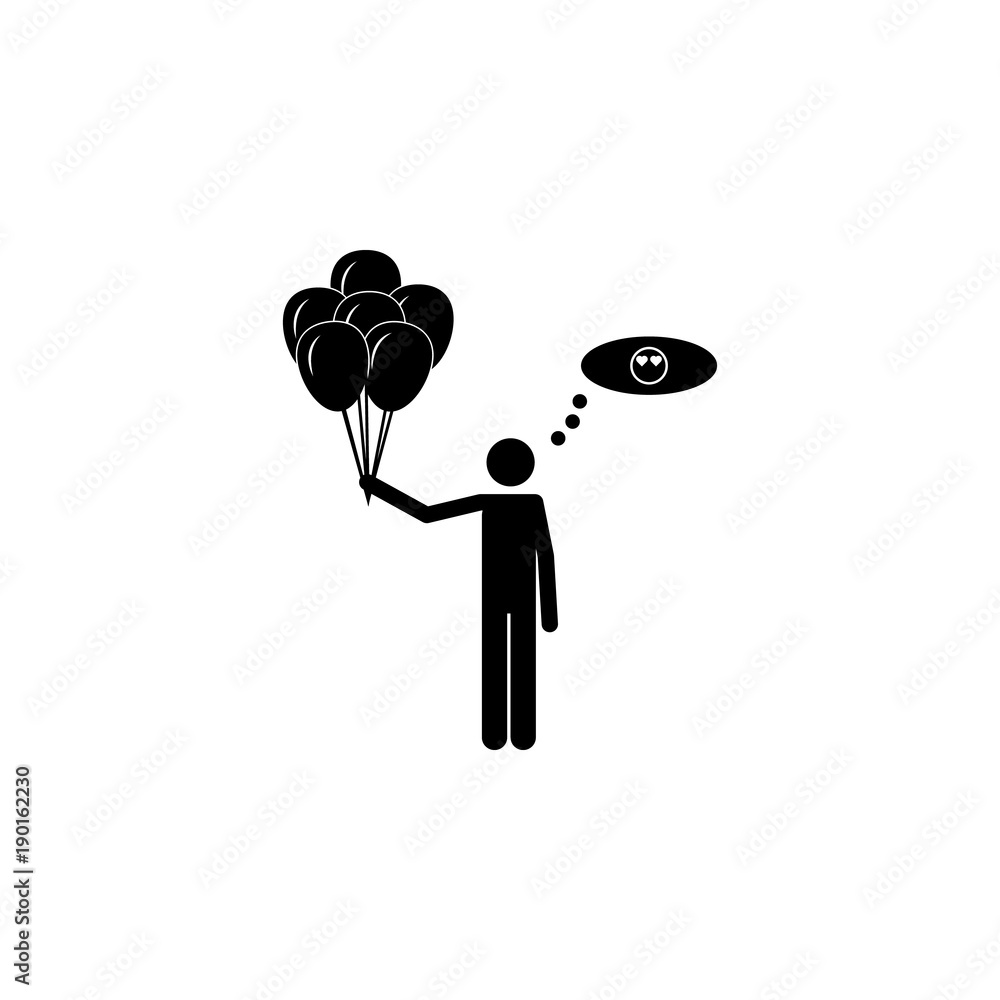 Poster man holds balls and love icon. elements amusement park concept and web apps. icon for website design