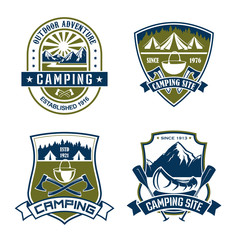 Vector icons for camping site mountain adventure