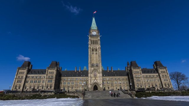 OTTAWA, ONTARIO / CANADA - JANUARY 28  2018: PARLIAMENT BUILDING. 4K TIMELAPSE VIDEO.