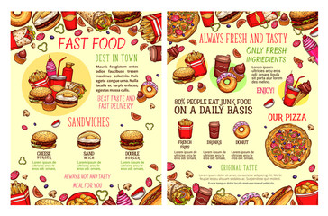 Vector street food fastfood snacks sketch menu