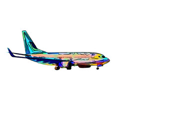 Poster illustration image of a funny, color airplane on a white background