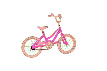 Poster cartoon illustration brown and red color image of  a bicycle on a white background