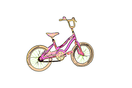 Poster cartoon illustration brown and red color image of  a bicycle on a white background