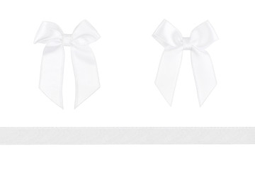 White silk bow and ribbon for gift isolated on white background