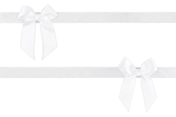 White silk ribbon bows for present isolated on white background