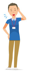 Fototapeta premium A male staff wearing nameplate is tired