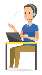 A male staff wearing nameplate is talking on income