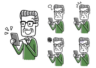 シニア男性：スマートフォン、セット、バリエーション