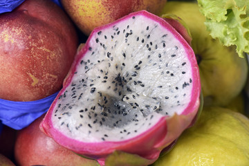 White pitahaya bunch on market stall