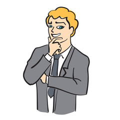 Thinking young man. Cartoon character. Stock vector illustration.