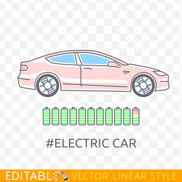 Charging electric car. Editable line icon. Stock vector illustration.
