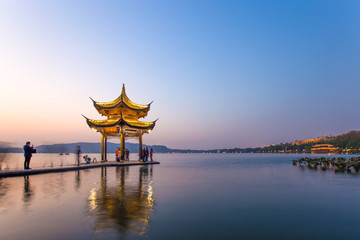 old style architecture on lake