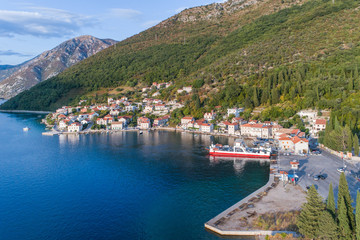 Fototapeta na wymiar Aerial view on Lepetane Ferry. Montenegro. 
