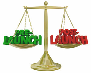 Pre- Vs Post-Launch Scale Words Before After Start New Product Scale 3d Illustration