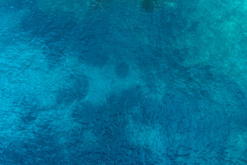 Aerial view on turquoise waves, water surface texture