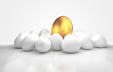 pile of eggs with golden egg 3d rendering