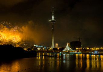 Macau Firework celebration at night in Macau ,24 September 2016