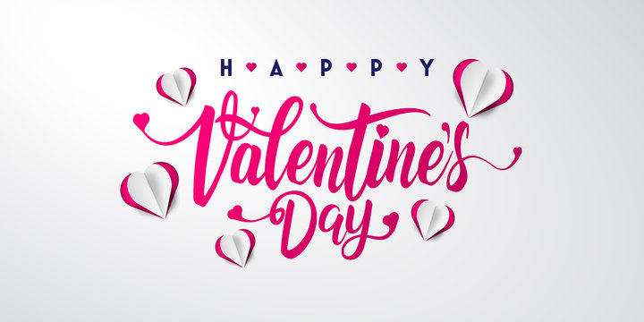 Invitation card Valentine's day with typography and cut paper heart.Vector illustration EPS 10