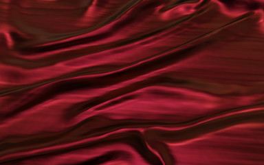 Naklejka na ściany i meble 3d Illustration Red or crimson satin cloth abstract background (Smooth and elegant design)