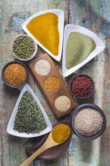 Different super foods organized as a collection on the table