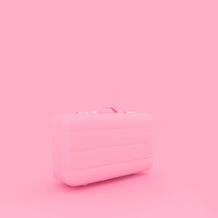 Travel suitcase pastel pink color isolated on pink background minimal concept