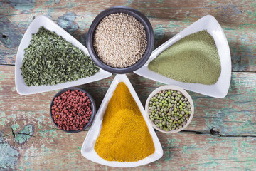 Different super foods organized as a collection on the table