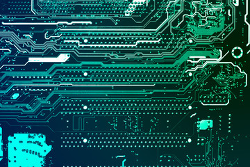 green circuit board background of computer motherboard