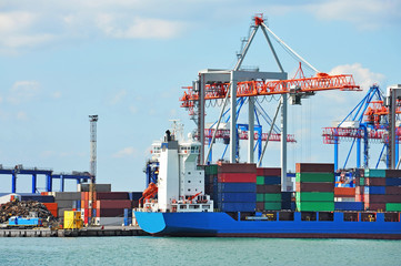 Port cargo crane, ship and container