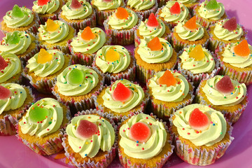 Close up colorful cupcakes