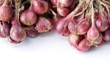 Shallots on white background
