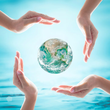 World ocean day, saving water and green earth protection concept: Element of this image furnished by NASA .