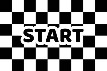 Flag auto racing, inscription start, flat icon. Symbol of start and finish of race cars on route. Vector illustration of chess canvas