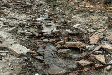 Stream of dried mountain river