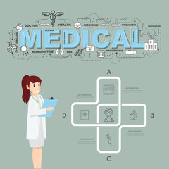 Physician with medical icons of infographic design
