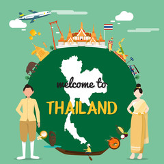Obraz premium Welcome to Thailand with traditional landmarks map