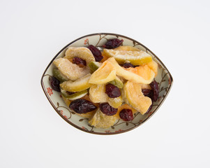 Dried fruits or assorted preserved fruits on background.