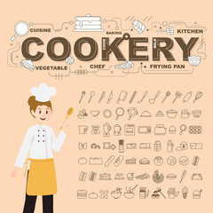 Cookery with food icons set illustration design