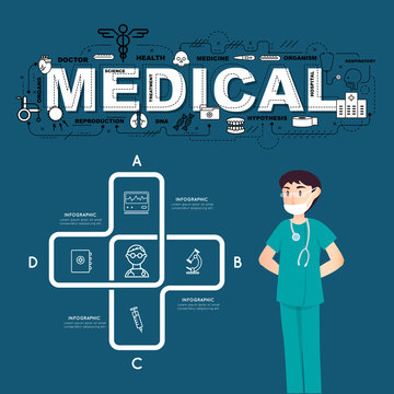 A doctor with medical icons of infographic design