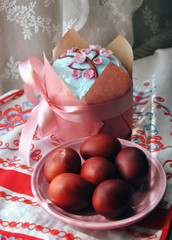 Easter cake in pink and blue tones