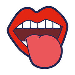 mouth tongue out vintage emblem vector illustration