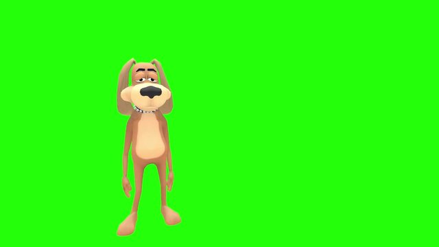 Sad depressed lonely animated cartoon dog hound canine pooch mutt character stands while giving a disapproving thumbs down with both hands multiple times in front of green screen background