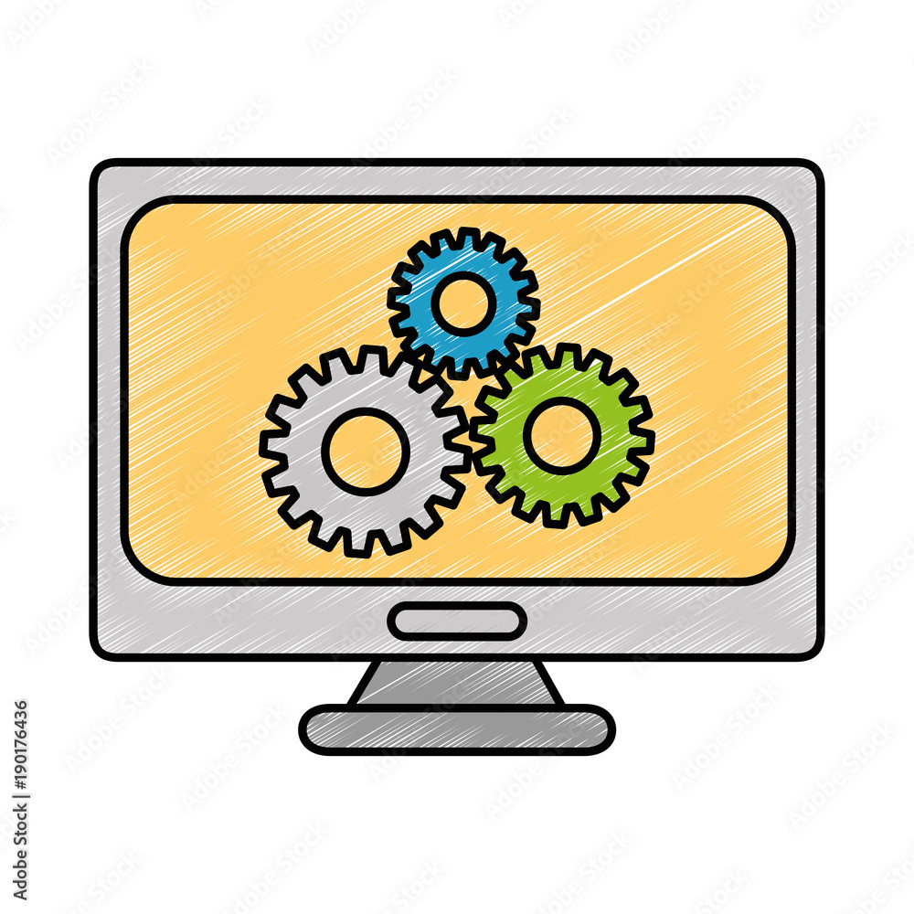 Poster computer display with gears vector illustration design