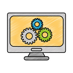computer display with gears vector illustration design