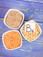 Products containing vitamin B6 and dietary fiber, healthy nutrition concept