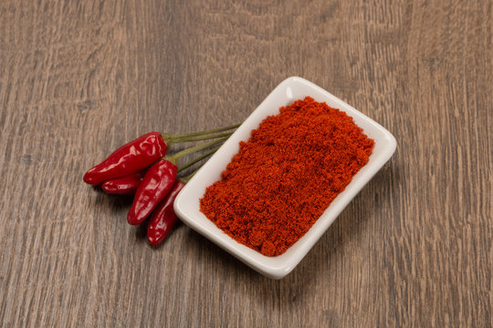 Red chili pepper with chili powder