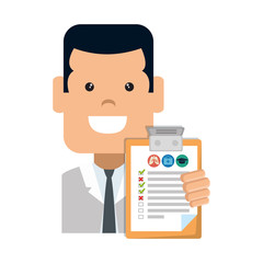 elegant businessman with checklist avatar character vector illustration design