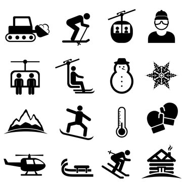 Ski, winter sports and snow icons