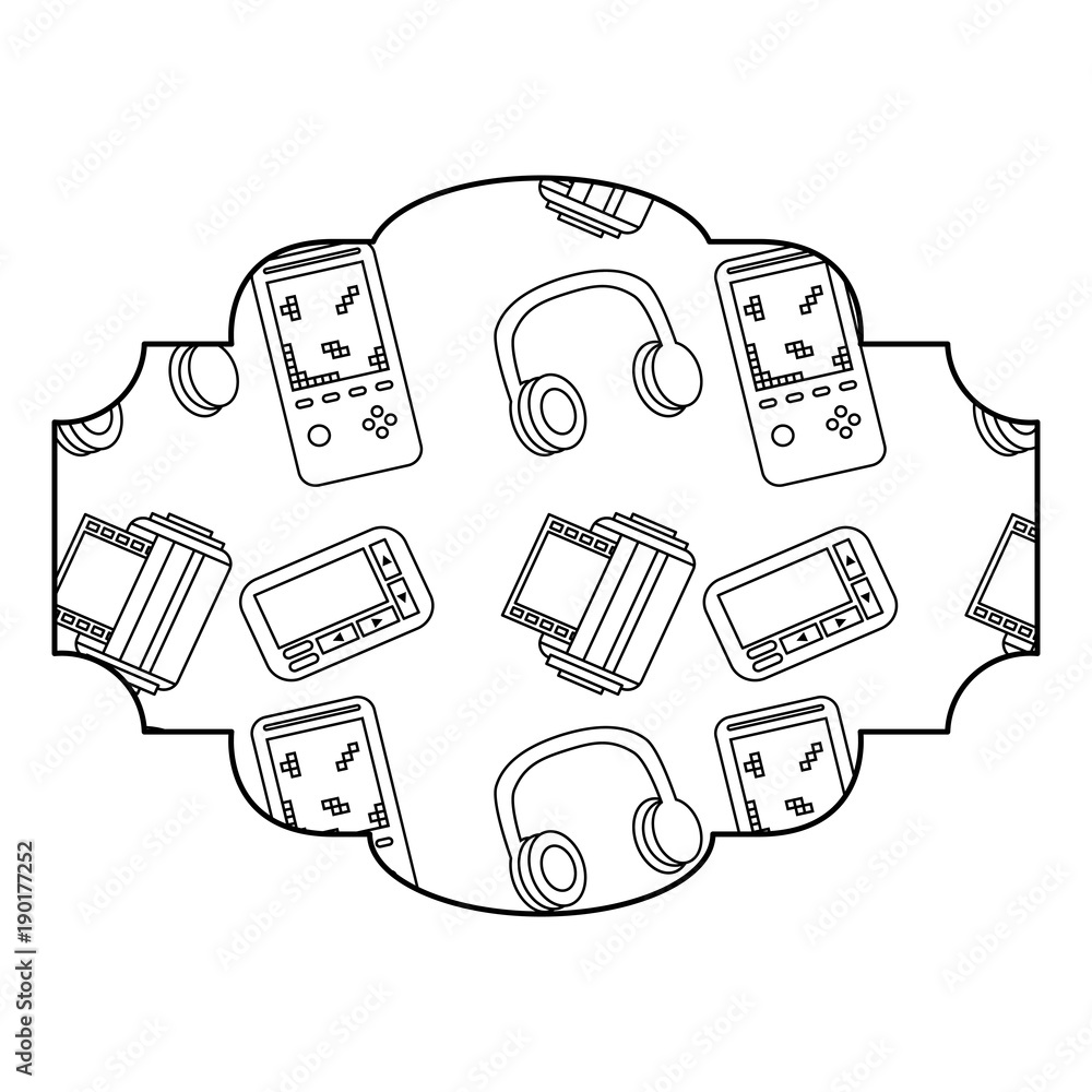 Poster label pattern video game console vector illustration outline design