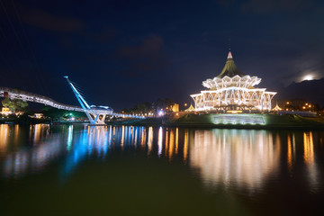 Sarawak State Legislative Assembly (Dewan Undangan Negeri), Kuching,Sarawak, Malaysia at night.