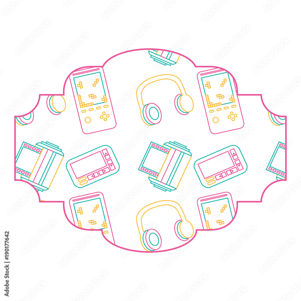 Poster label pattern video game console vector illustration color line design